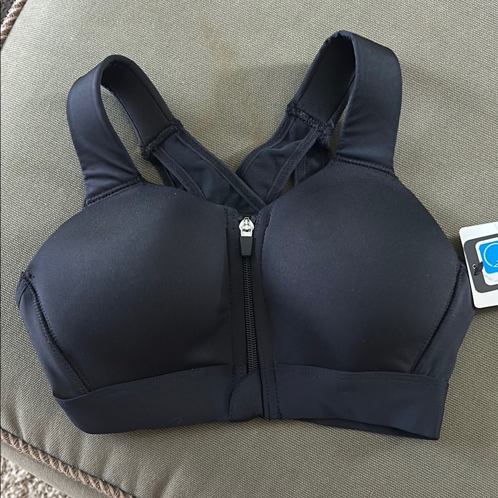 Layer 8 Black Sports Bra with Front Zipper High-Impact
